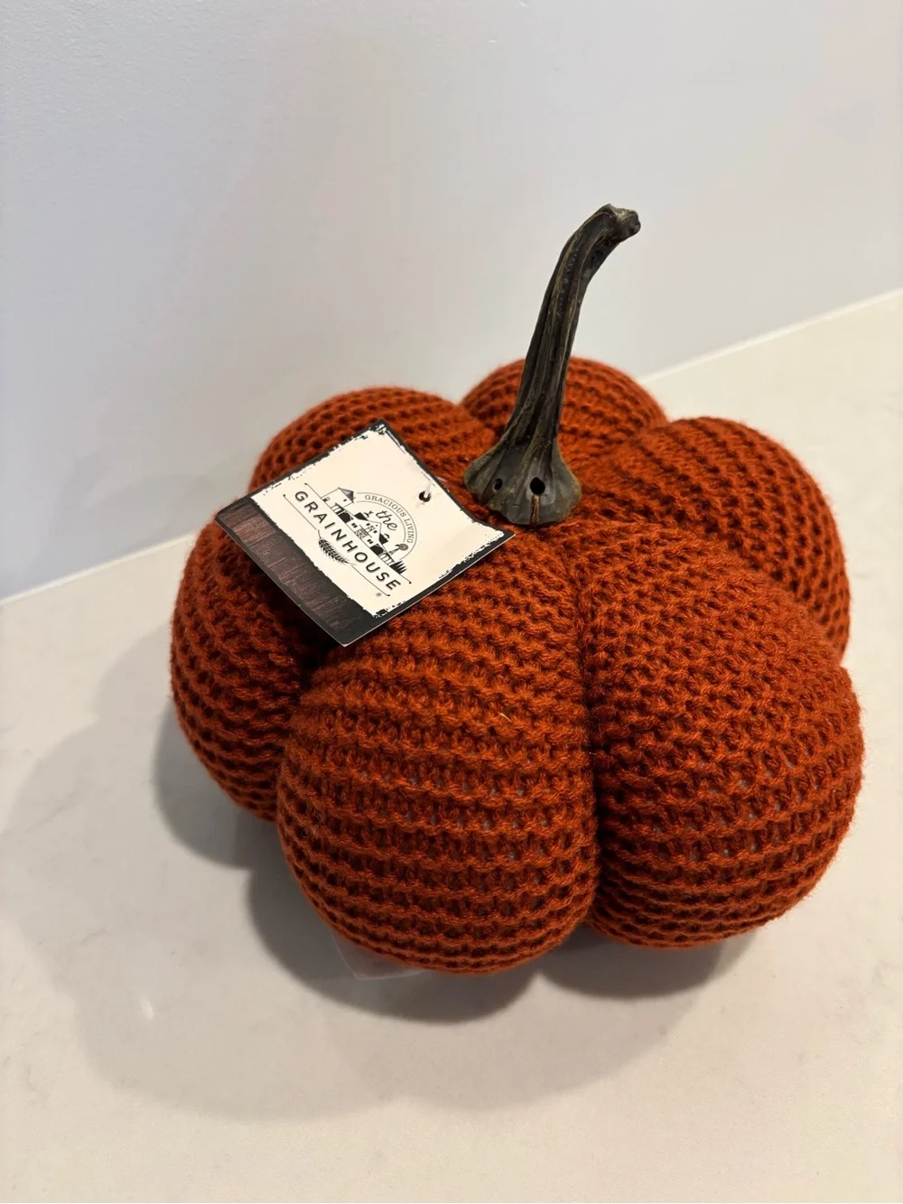 Farmhouse Gracious Living The Grain house knitted style pumpkin shaped pillow